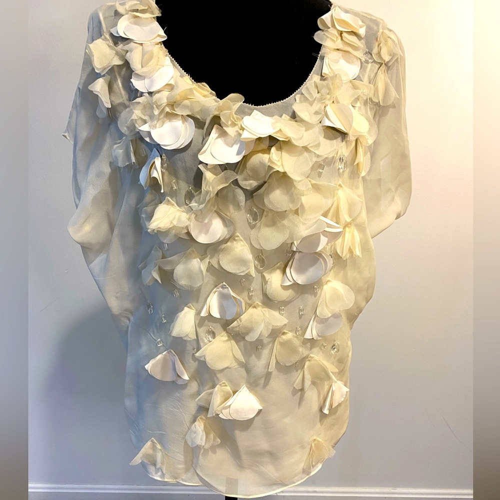 Rebecca Taylor sheer silk 3-dimensional blouse with camisole attached